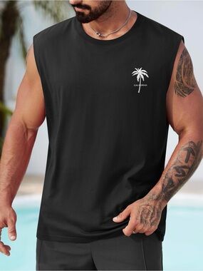 Sleeveless Palm Logo Muscle Tank Size Large- Black and white logo